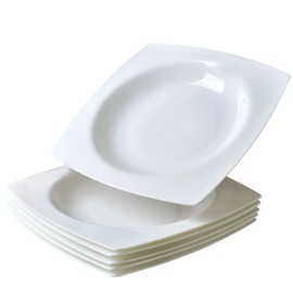 Elegant White Ceramic Kitchen Plate Set for 6 Microwave Safe Square Dinnerware for Dinner and Salad Servingdefault: default title