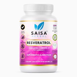 Resveratrol  Semilla de uva y Vitamina C 120 cápsulas  Antioxidante 1000 mg porción  Saisa Herbal 100 Puro                                            