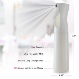 Continuous Mist Empty White Spray Bottle For Hair - Salon Quality Mold-Resistant 360 Water Misting Sprayer - Pressurized Aerosol Stylist Spray Mister BPA Free (10 Oz)