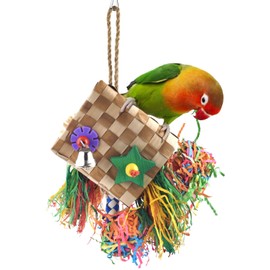 Bissap Bird Chew Toys, Parrot Foraging Shredder Natural Palm Frond Hanging Cage Toy for Small Medium Parrot Parakeet Conure Cockatiel Parrotlet Lovebird Budgie - Flat Square