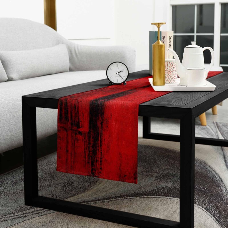 Red Black Ombre Cotton Linen Table Runner 13 x 72