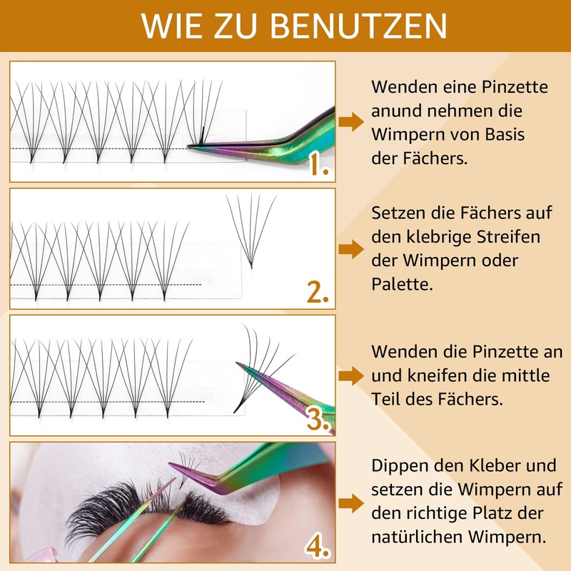 B&Q Ready-to-Use Fan Eyelashes, 4D-C, 0.07-13, Pointed Base, Eyelash Extensions,