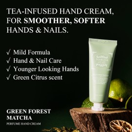 Green Forest Matcha Perfume Hand Cream (1.7oz/50ml) - Nourishing Hand and Nail Care with Biotin - Moisturizing Capsules for Hydrating - Natural Herbs - Travel Size for Women - Citrus Greenery Scent