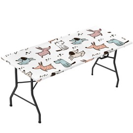 bisibuy Cute Dog Pattern Table Cloths for 6 Foot Rectangle Tables Waterproof Adorable Tablecloths Fitted Table Cover 6 ft Table Cloth with Elastic Edge for Outdoor Picnic Camping Dining Party