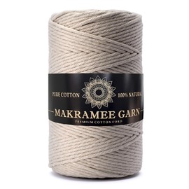 Macrame Yarn. Cotton Yarn Cord. 100% Natural Cotton Cord. Perfect for Crafts, DIY, Crafts & Knitting. 100% Natural Cotton Yarn, Thick Macrame Cord (Beige, 3 mm/200 m)