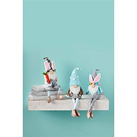 Mud Pie Easter Dangle Leg Gnomes Set of 3 Spring Pastel Colors with Bunny Ears, Carrots and Happy Sign