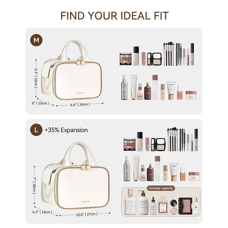 Prite Makeup Bag Cosmetic Bag Large Capacity Side Openings Travel
