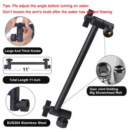 NearMoon Rain Shower Head with 11’’ Adjustable Extension Arm, Large Stainless Steel High Flow Rainfall Square Head, Bath Shower Waterfall Full Body Coverage (12 Inch, Matte Black)