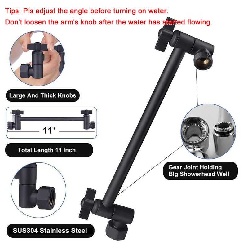 NearMoon Rain Shower Head with 11’’ Adjustable Extension Arm, Large