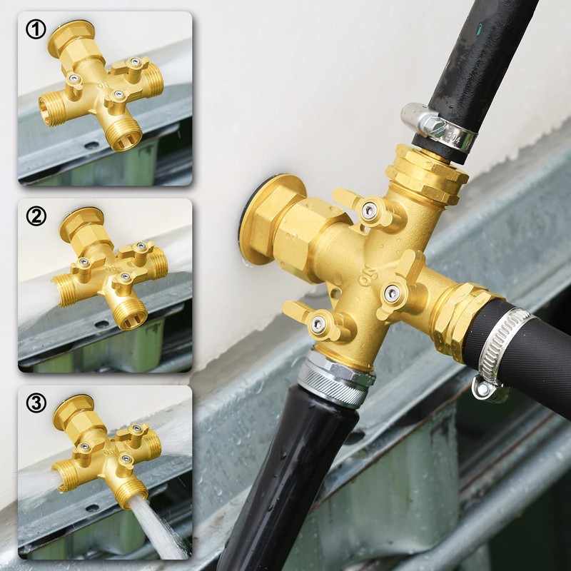 SIGURANTA Garden hose splitter, Brass 3 Way High Flow with