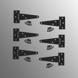 Renovators Supply Manufacturing 5 Inch Black T Strap Shed Door Hinge Flush Mount Cast Iron Barn Door Shed Hinge with Hardware Pack of 6