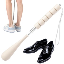 Schuhlöffel Lang Kunststoff, Schuhanzieher Lang,Teleskop Schuhlöffel, Ausziehbarer Schuhanzieher Langer Kunststoff Mit Rutschfester Grifffür Männer Frauen Kinder Senioren,Cremefarben