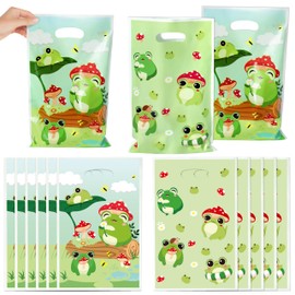 ANGOLIO 50Pcs Frog Party Favor Bags Green Frog Party Gift Bags Cute Cartoon Animals Candy Treat gift Bag plastic bags for gifts with handles for Kids Animals Frog Themed Party Decor Birthday Gift