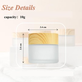 10Packs 10Grams/ML Comestic Frosted Jars Empty Cream Jars Refillable Sample Jars Glass Jar Box Pot with Woodlike Lids and Liners for Lip Balm Eye Cream Makeup Lotion