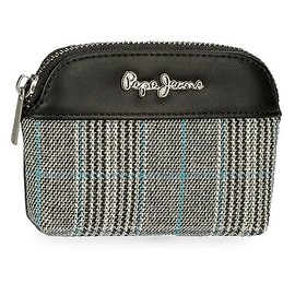 Pepe Jeans Kendra 3 Compartment Wallet Black 17.5 x 9.5 x 2 cm Polyester with Faux Leather Details, black, round purse