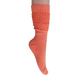 AWS/American Made Slouch Socks Cotton Scrunch Knee High Extra Long Heavy Socks (Peach, 1 Pair)