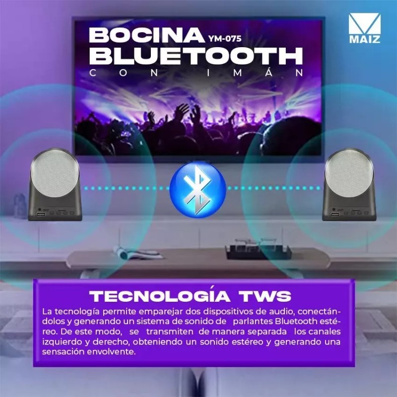 Maíz 4x3 Bocina Bluetooth Inalambrica Tws Recargable Usb Iman