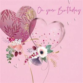 Ling Design Female Birthday Card - General Card for Women/Girls - Love Heart Balloons with Flowers Embossed with Gold Foil - Eco-Friendly & Recyclable