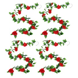 4 Pack 7.8ft Artificial Rose Vines with Green Leaves Fake Flowers Plants Hanging Garden Vine Garland for Wedding Home Party Decor Rustic Craft Supplies (Red)