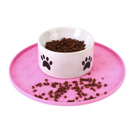 Silicone Pet Food Mat - Waterproof Dog Food Bowl Mat Cat Feeding Mat Thicker Pet Placemat Eating Mat with High Lip to Prevent Spills, Dog & Cat Water Bowl Mat for Messy Drinkers to Protect Floors,Pink