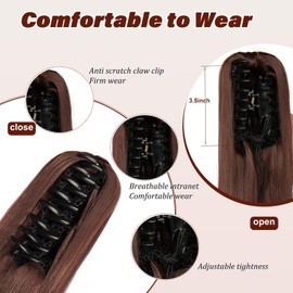 Dcbaboo 22inch Claw Clip in Ponytail Hair Extensions Long Straight Ponytail Extension Synthetic Pony tails Natural Wave One Piece Hairpiece Fake Ponytail for Women, Dark Auburn