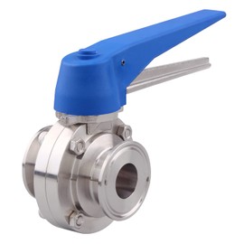 DERNORD 1.5 inch Tri Clamp Butterfly Valve with Blue Trigger Handle Stainless Steel 304 Tri Clamp Clover (1 Inch Tube OD)