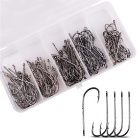 130pcs Baitholder Fishing Hooks Set Carbon Steel Black Barbed Baitholder Fishing Jig Hooks Kit in plastic box for Freshwater Saltwater Sizes 1#-2/0