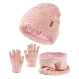 FURTALK Baby Winter Hat Gloves Scarf Set for Kids Warm Fleece Lined Knitted Beanie and Neck Warmer Scarf Set