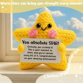 AVALYNNE Crochet Star Congratulations Gift - New Job & Promotion Gift for Coworker, Proud of You Achievement Keepsake for Student Graduation, Desk Buddy Decor, Christmas Stocking Stuffer
