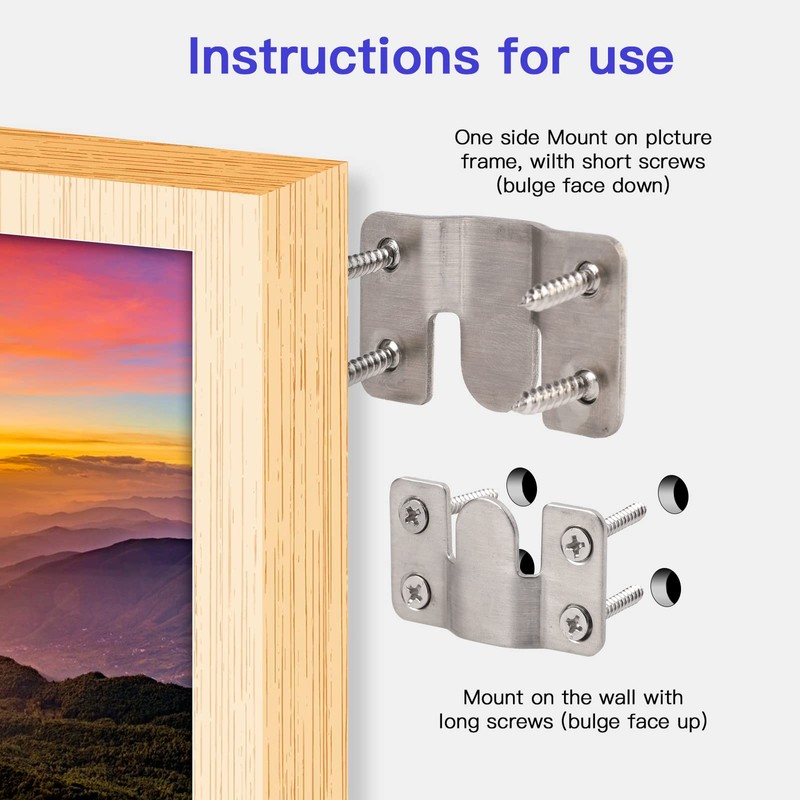 4 Pairs Interlocking Flush Mount Bracket Picture Hanging Hooks Stainless