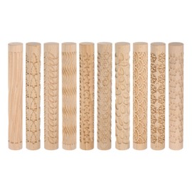 Quartzman 10 Pieces Wood Clay Roller Pattern Modelling 5.9 Inch Hand Rollers Wood