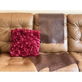 3PCS Headrest Cover and Armrest Cover Set (Fits Most Sofas, Loveseats and Recliners), Slipcovers for Furniture recliner headrest Protector, Premium Vinyl tear resistant fade resistant (Brown)