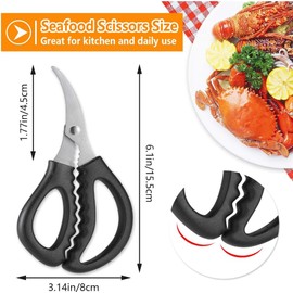 8PCS Seafood Scissors Crab Stainless Steel Seafood Fish Shrimp Lobster Scissors for Kitchen, Multifunctional Crab Leg Crackers and Tools Black