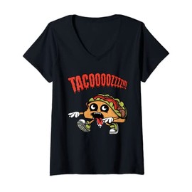 Womens Funny Taco Zombie Cartoon Character For Boys, Girls and Kids V-Neck T-Shirt