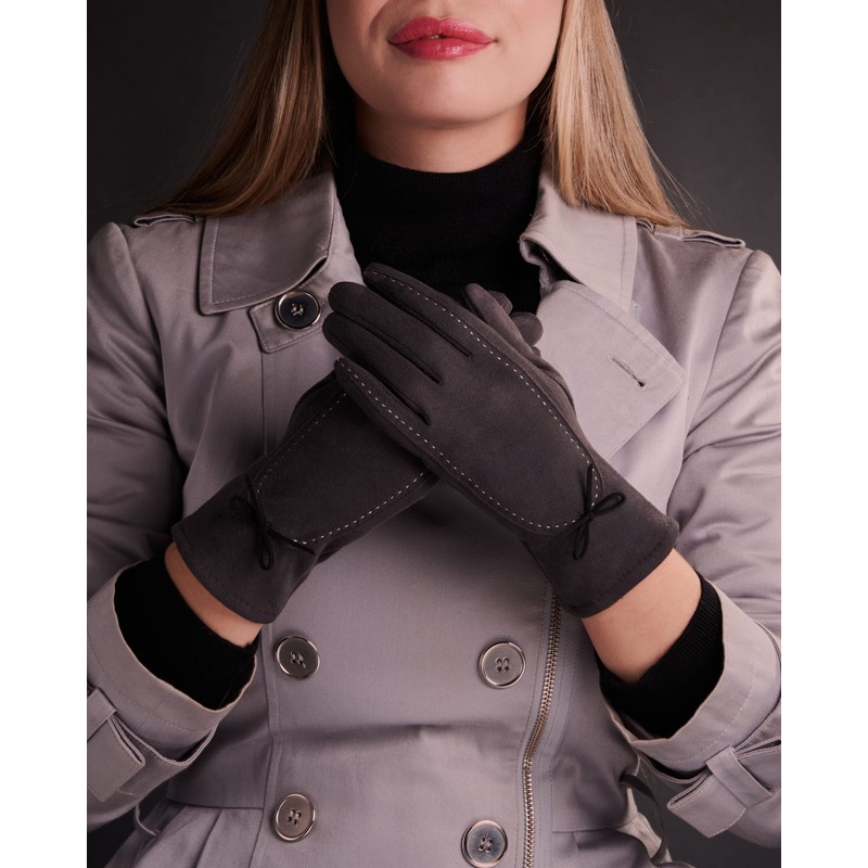 Rose Black Winter Gloves for Women - with Cute Bow