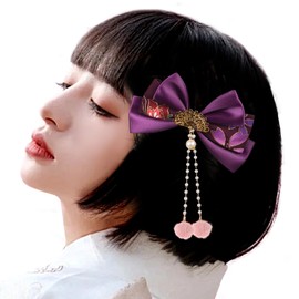OTAKUMARKET Hair Ornament, Ribbon, Hakama, Graduation Ceremony, Kimono, Yukata, Long Sleeve, Shichi-Go-San Festival, Hair Decoration, Ribbon, Japanese Style, Tsumami Craft, Hair Accessory, 1 Piece (Purple)