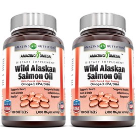 Increíble aceite de salmón de Alaska salvaje Omega - 1000 mg de aceite de salmón, 180 cápsulas blandas - Apoya la salud del corazón, las...           
