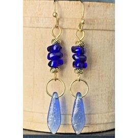 Gold, Cobalt Blue and Blue Luster Teardrop Earrings. Jewelry Earrings for Women #3298FE306