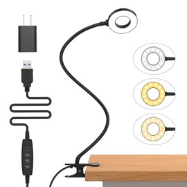 iZELL Desk Lamp, LED Reading Light with Clamp, 3 Color Modes & 10 Brightness Flexible Arm Book Light for Kids Reading Book in Bed at Night Clip on Table, Computer, Zoom Meetings - 27.6‘’ Black
