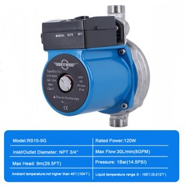 BOKYWOX 110V Food Grade Automatic Domestic Booster Pump NPT 3/4'' 120W Circulate Boost Pressure Water Pump for Solar Heater/Faucet Stainless Steel 304(RS15-9 SB)