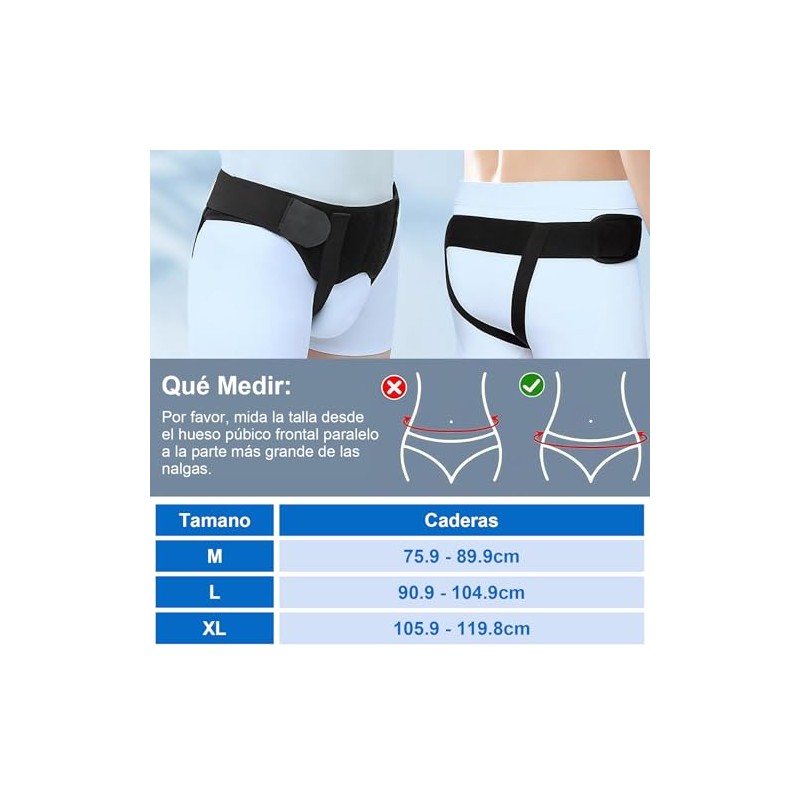 Faja para Hernia Inguinal Hombre, Ajustable Bilateral (M)