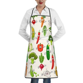 TNOKKU Funny Vegetables Bib Aprons for Women Men Kitchen Chef Cute Botanic Apron with Pockets Cooking BBQ Gardening Farmhouse Holiday Kitchen Decor