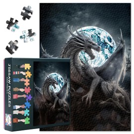 Jigsaw Puzzles for Adults 1000 Pieces - Dragon Lunar Flames Epic Fantasy Artwork, Challenging Adult Puzzles with Premium Quality - Completed Size 27.5x19.7 in