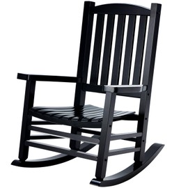 Hupmad Wooden Oversized Porch Rocker Chair, Outdoor Patio Rocker with High Back and Armrest, All Weather Slatted for Backyard, Garden, 400 lbs Support, Black