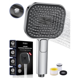 Duschkopf Wassersparend, Duschbrause Groß 135mm, Handbrause mit Antikalk-Funktion 【Lebensmittelechtes Silikon】【43% Wassereinsparung】, AirMix Brausekopf Dusche mit 3 Strahlarten, Chrom (Ohne Schlauch)