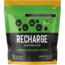 Electrolitos en polvo Be Better RECHARGE Manzana Verde 60 porciones 252g