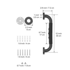 12 Inch Black Shower Grab Bar w/Anti Slip Rubber Grip, Munzong 2 Pack Stainless Steel Bathroom Grab Bar, Bathroom Balance Bar,Safety Handrail Support,Handicap Injury Elderly Senior Assist Bath Handle