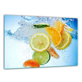 TMK Chopping Board Glass 30 x 22 cm with Water Fruit Motif Chopping Plate Decorative Glass