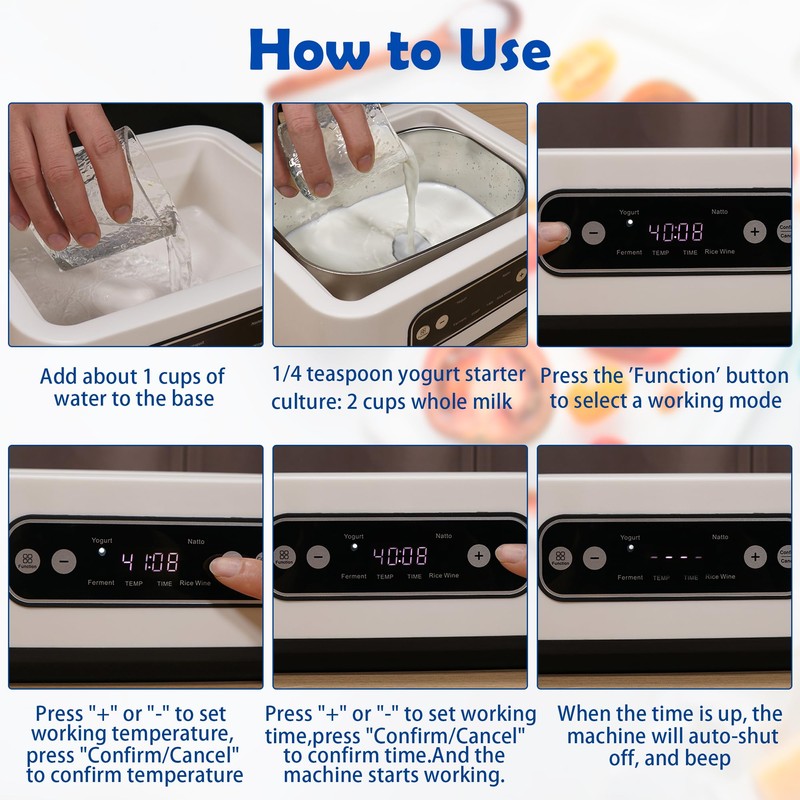 1.7-Quart Yogurt Maker with Adjust Temp(21°C-48°C/70°F-118°F) & Time(1-99h),110V-240V Auto-adaptive,Steel Inner