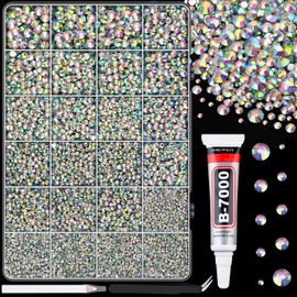 25000Pcs Resin Rhinestones for Crafting, AB 2-6mm Mixed Sizes Non Hotfix Flatback Gems with 1Pcs Glue, Bedazzling Crystal for DIY Craft Clothing Mugs Tumblers Shoes Fabric Decor Nail Art